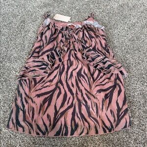 SHEIN Pink & Black Tiger-Print Ruffle A-Line Skirt